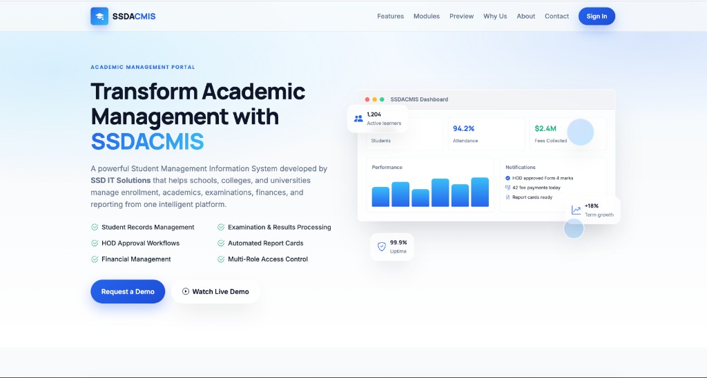 SSD-ACMIS academic management portal landing page